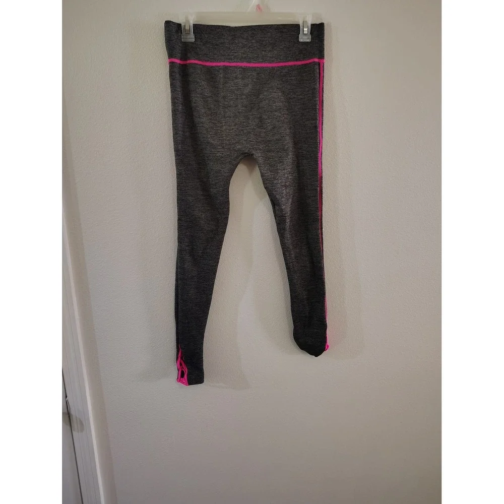 Feathers Heather Gray Neon Pink Trim High Waist Leggings Womens 1X/2X Activewear